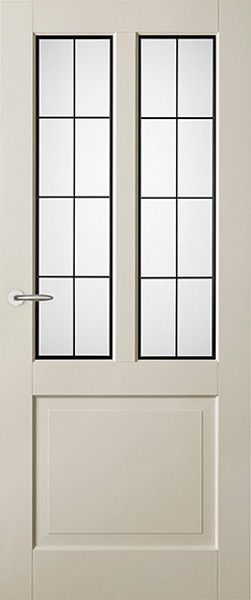 Deur met twee langwerpige glas in lood ruiten