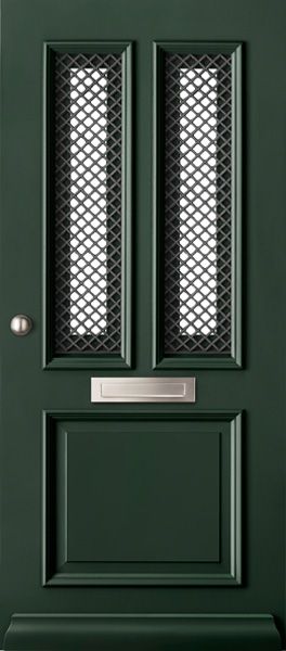 Buitendeur groen met twee langwerpige ramen